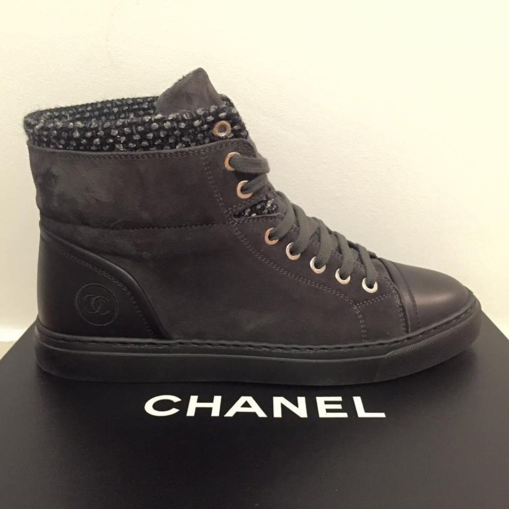 Chanel suede, leather, and tweed high-tops - Picture 3 of 4